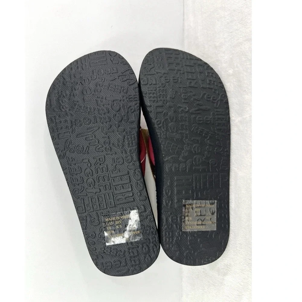 Reef Little AHI Flip Flops Pink Black Kids Girl 11 / 12 Flat Slip On Sandals NEW